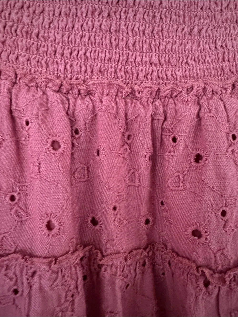American Eagle Outfitters Dusty Rose Eyelet Tiered Mini Skirt